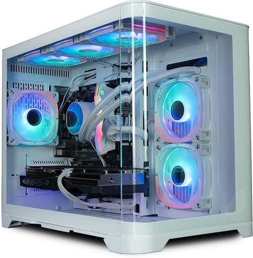 Gaming PC - Desktop Computer, AMD Ryzen 7 5700X, NVIDIA RTX 5060, 16GB RAM, 1TB NVMe SSD, 240mm AIO Cooler, Windows 11, 500W 80+ PSU, WiFi, Flow, White