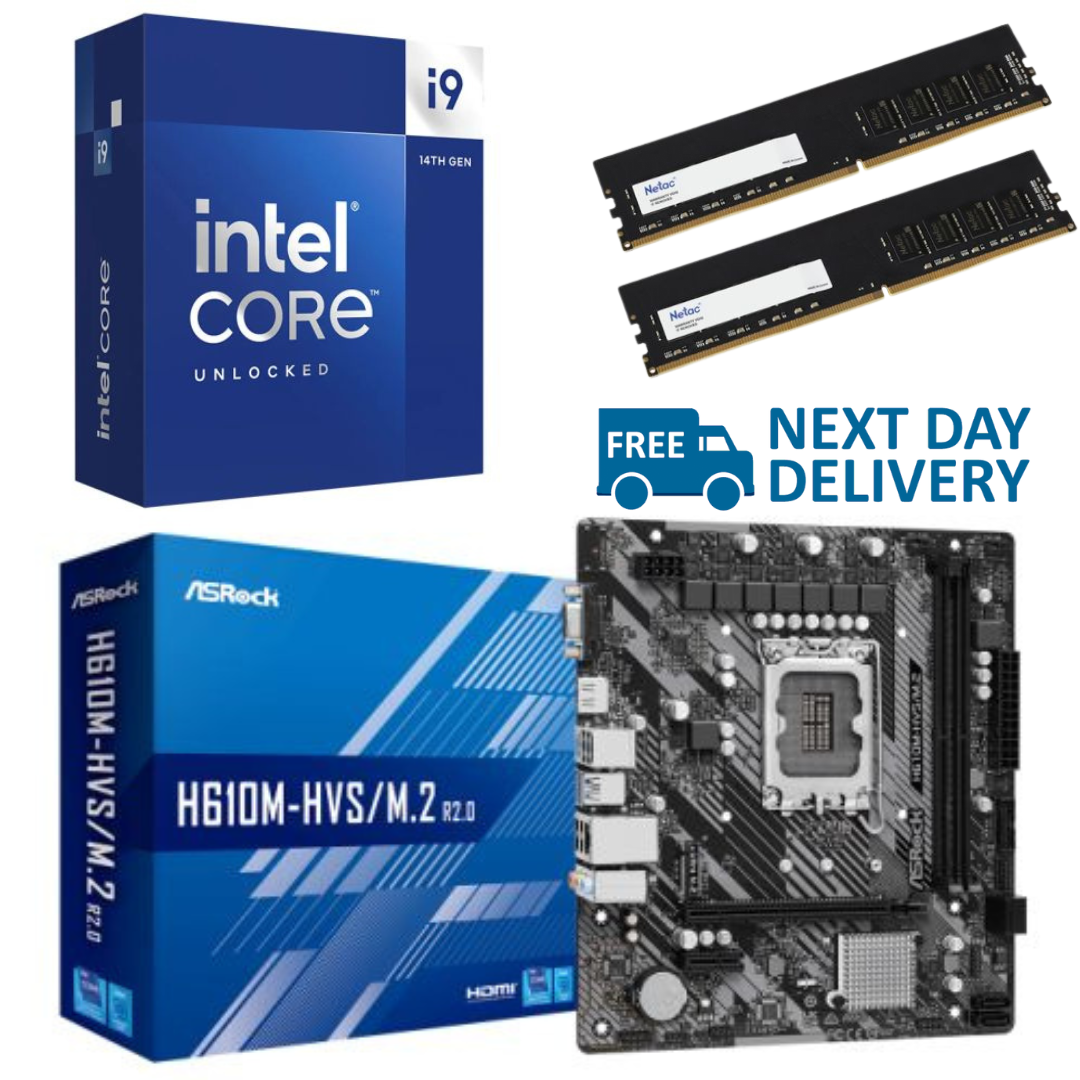 Intel 14th-Gen LGA1700 Motherboard Bundle i3 / i5 / i9 Options, ASRock H610M-HVS, DDR4, NVMe