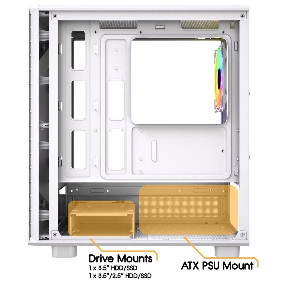 Vida Apollo M Micro-ATX PC Case — White, Tempered Glass, ARGB
