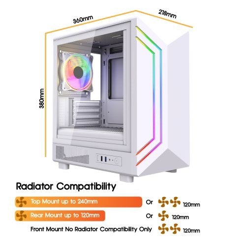 Vida Apollo M Micro-ATX PC Case — White, Tempered Glass, ARGB