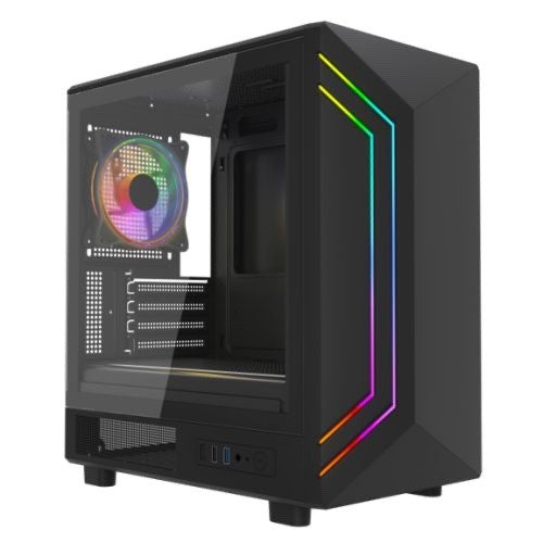 Vida Apollo M Micro-ATX PC Case — Black, Tempered Glass, ARGB