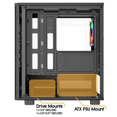 Vida Apollo M Micro-ATX PC Case — Black, Tempered Glass, ARGB