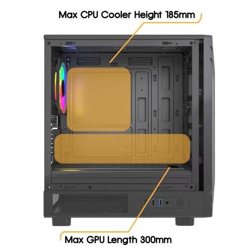 Vida Apollo M Micro-ATX PC Case — Black, Tempered Glass, ARGB
