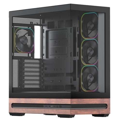 Vida Elegance Walnut ATX PC Case — Tempered Glass, 4× ARGB, USB-C, BTF-Compatible