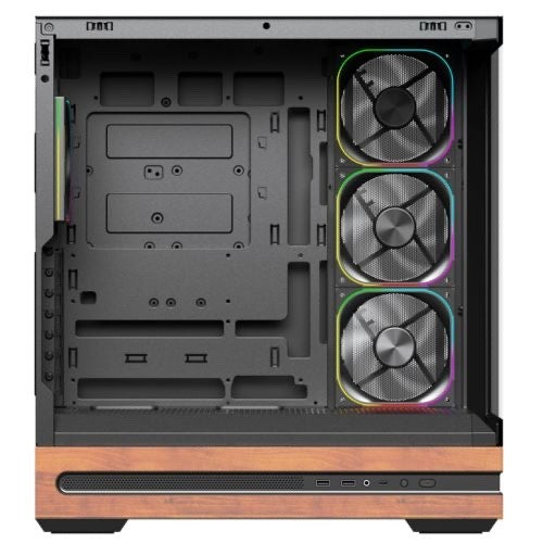 Vida Elegance Walnut ATX PC Case — Tempered Glass, 4× ARGB, USB-C, BTF-Compatible