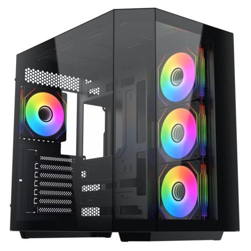 Vida Edge ATX Cube RGB Case — Glass Panels, 4× ARGB, BTF Compatible (Black)
