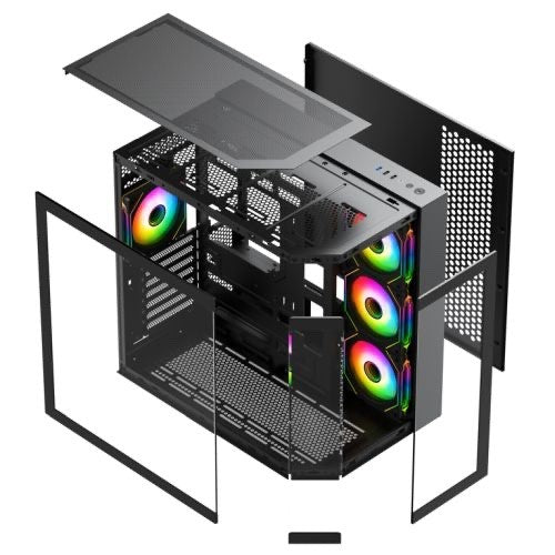 Vida Edge ATX Cube RGB Case — Glass Panels, 4× ARGB, BTF Compatible (Black)