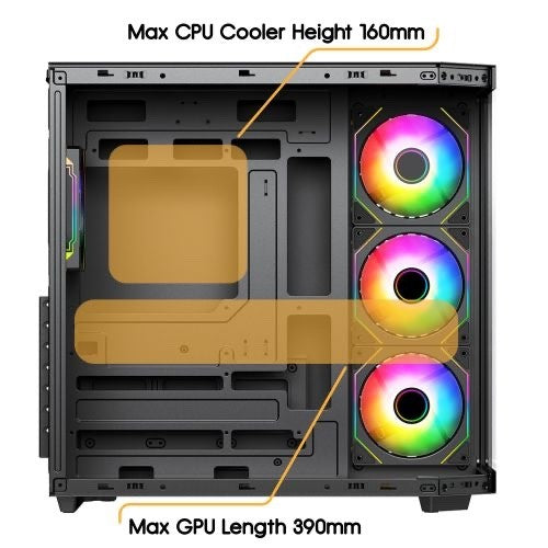 Vida Edge ATX Cube RGB Case — Glass Panels, 4× ARGB, BTF Compatible (Black)