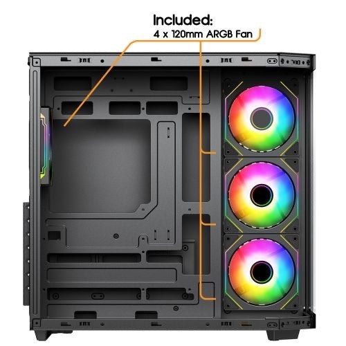 Vida Edge ATX Cube RGB Case — Glass Panels, 4× ARGB, BTF Compatible (Black)